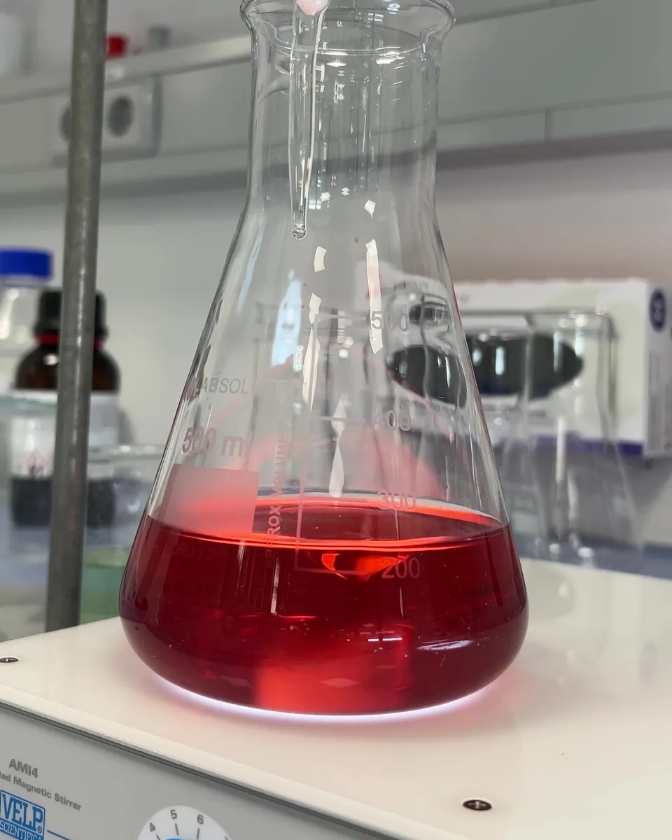 Rote Lösung im Erlenmeyerkolben